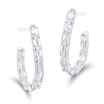 emerald diamond hoop earrings in platinum
