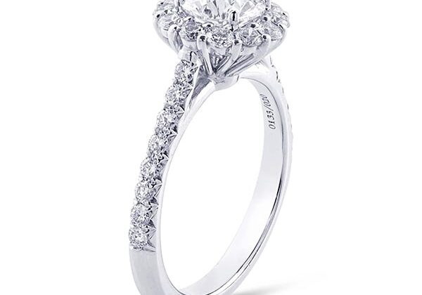 hidden halo engagement ring with brilliant round cut diamond and micro pave settings