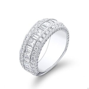 pricess cut wedding band with baguette diamonds round cut and micro pave settings
