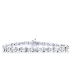 straight baguette bracelet with round cut diamond bezel set
