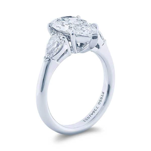three stone pear cut diamond engagement ring in platinum