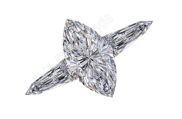 marquise three stone ring with tapered bullet side stones